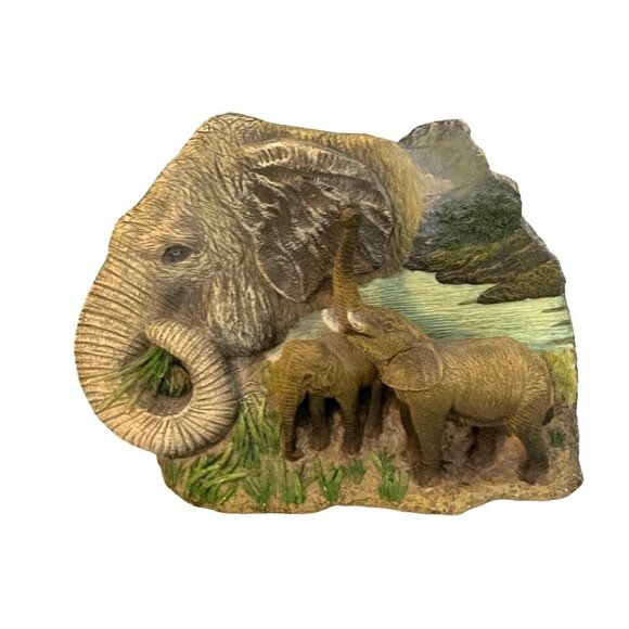 Elephant Sculpture, Elephant Plaque,  Elephant Mom and Babies  Plaque, Elephant - Picture 2 of 4